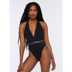 Savage X Fenty Forever Savage Bodysuit Women's Medium Black Rainbow Logo NWT